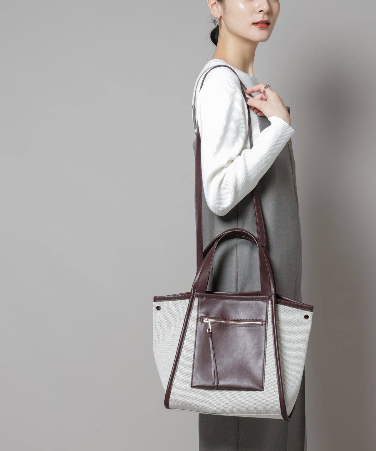 キャンバス×フェイクレザーポケットバッグ | NANO universe（ナノ