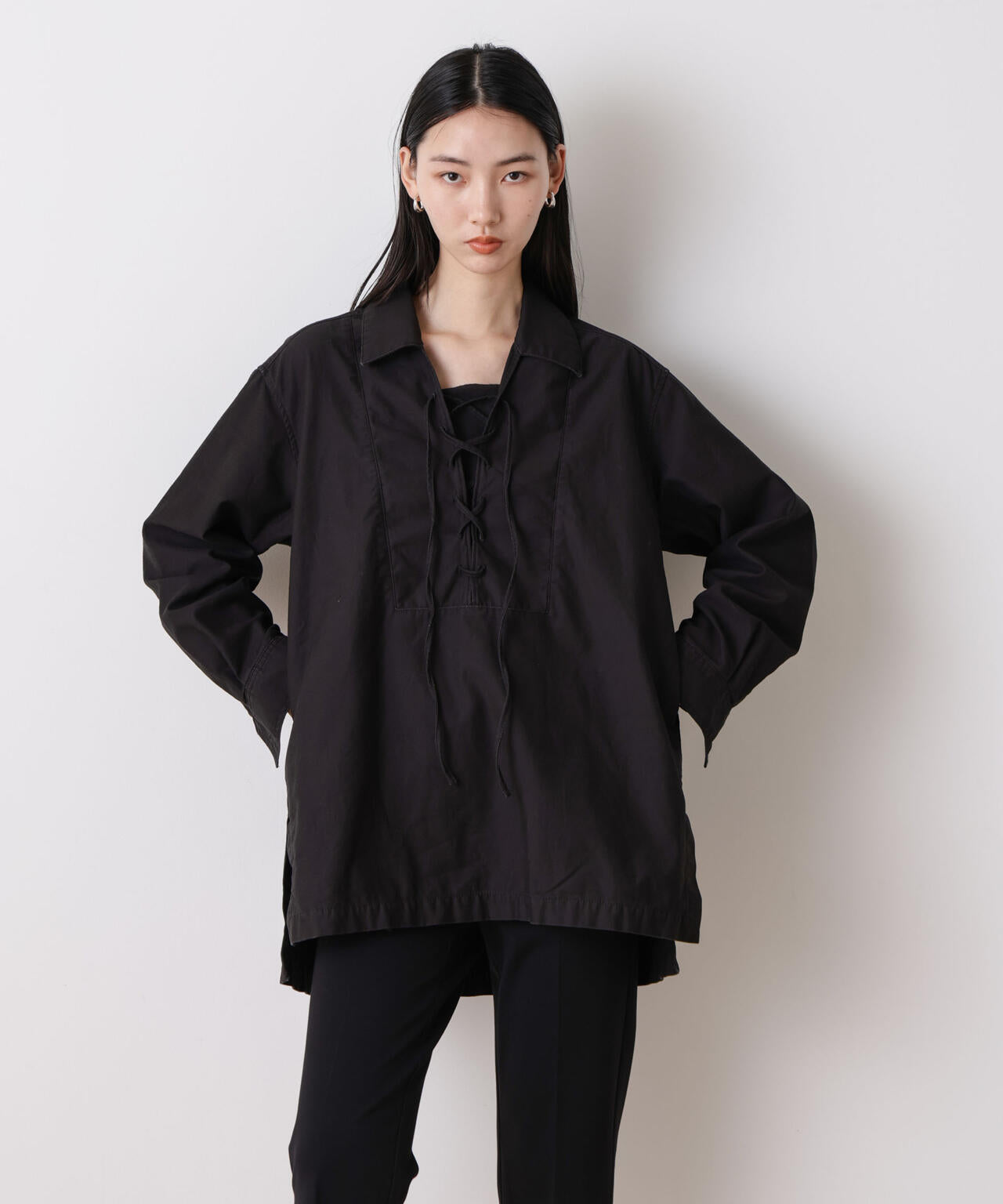 「STEVELOUR」コットンレースアップチュニックシャツ