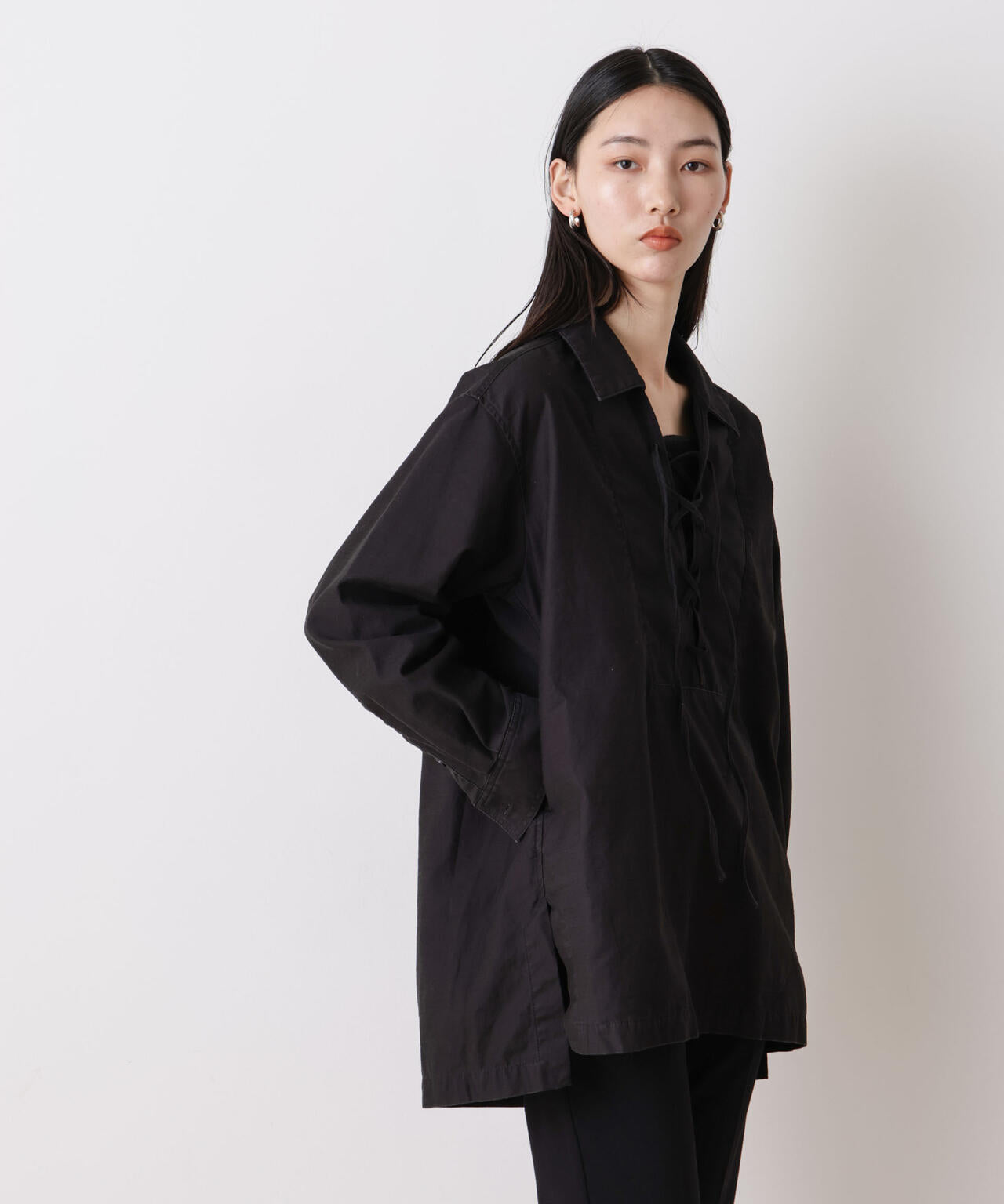 「STEVELOUR」コットンレースアップチュニックシャツ