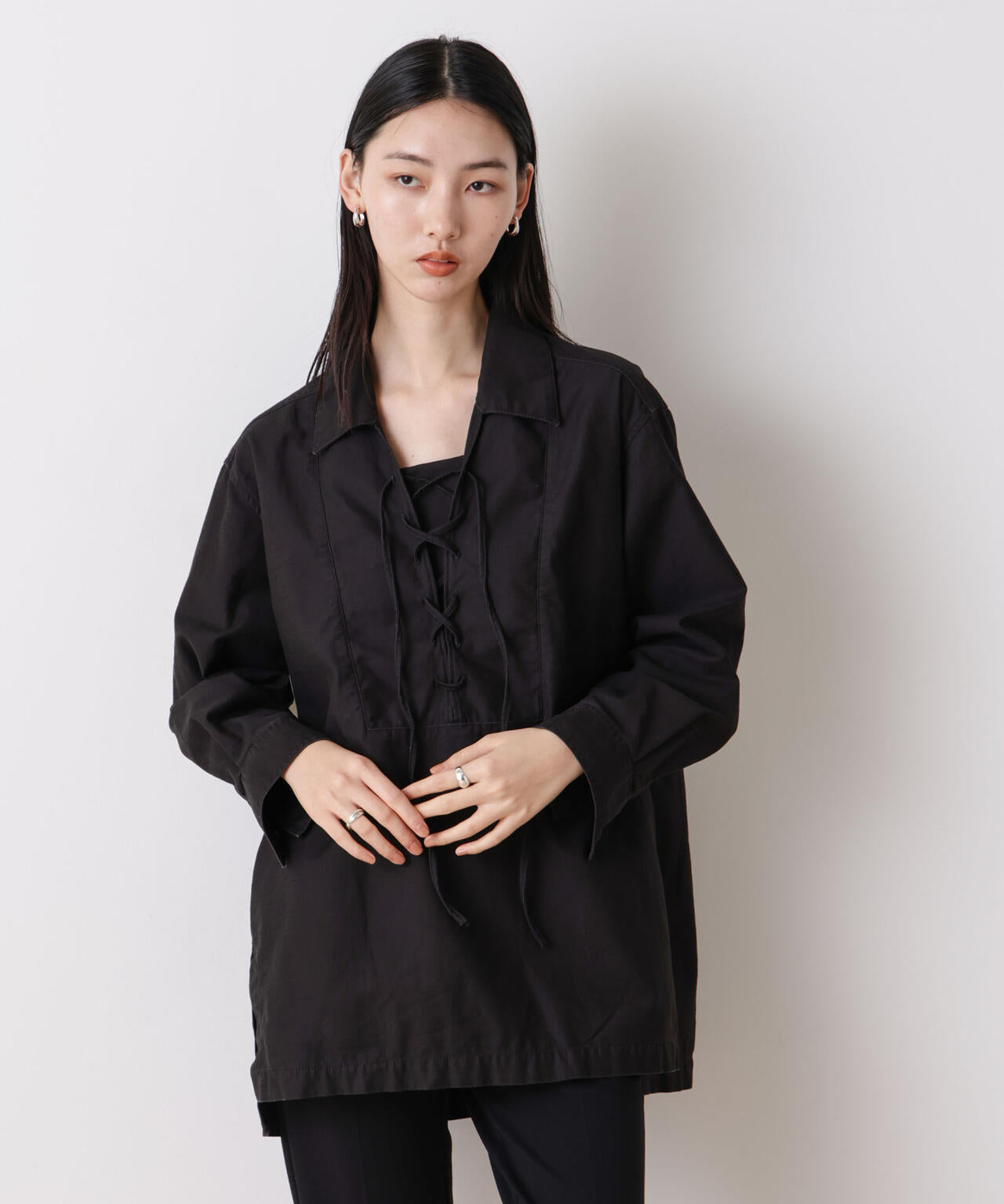 「STEVELOUR」コットンレースアップチュニックシャツ
