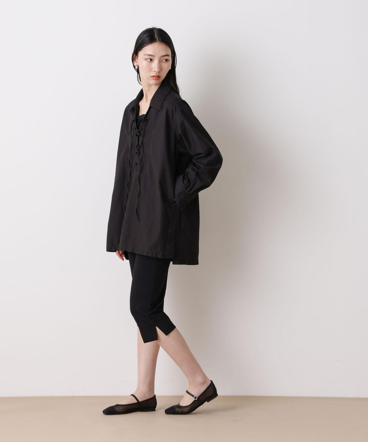 「STEVELOUR」コットンレースアップチュニックシャツ