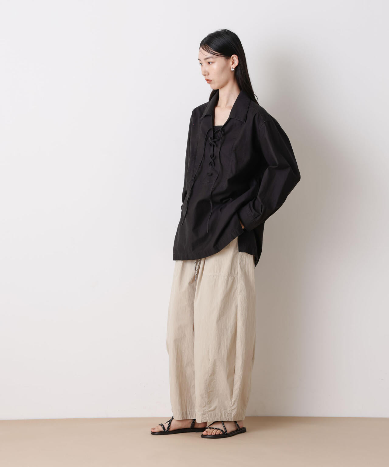 「STEVELOUR」コットンレースアップチュニックシャツ