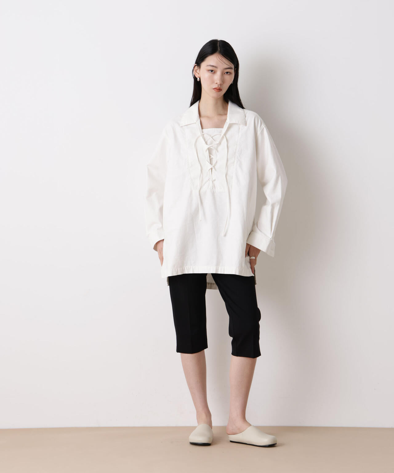 「STEVELOUR」コットンレースアップチュニックシャツ