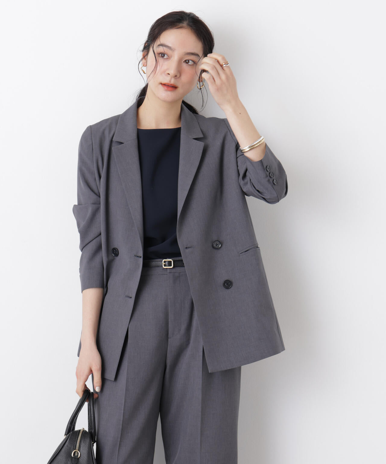 ナノユニバース別注　リングジャケット　グレージュ　ダブルセットアップ　春夏　44 N JACKET PREMIUM」 TEXBRID(R) 撥水 ウラ ドット ストレッチ