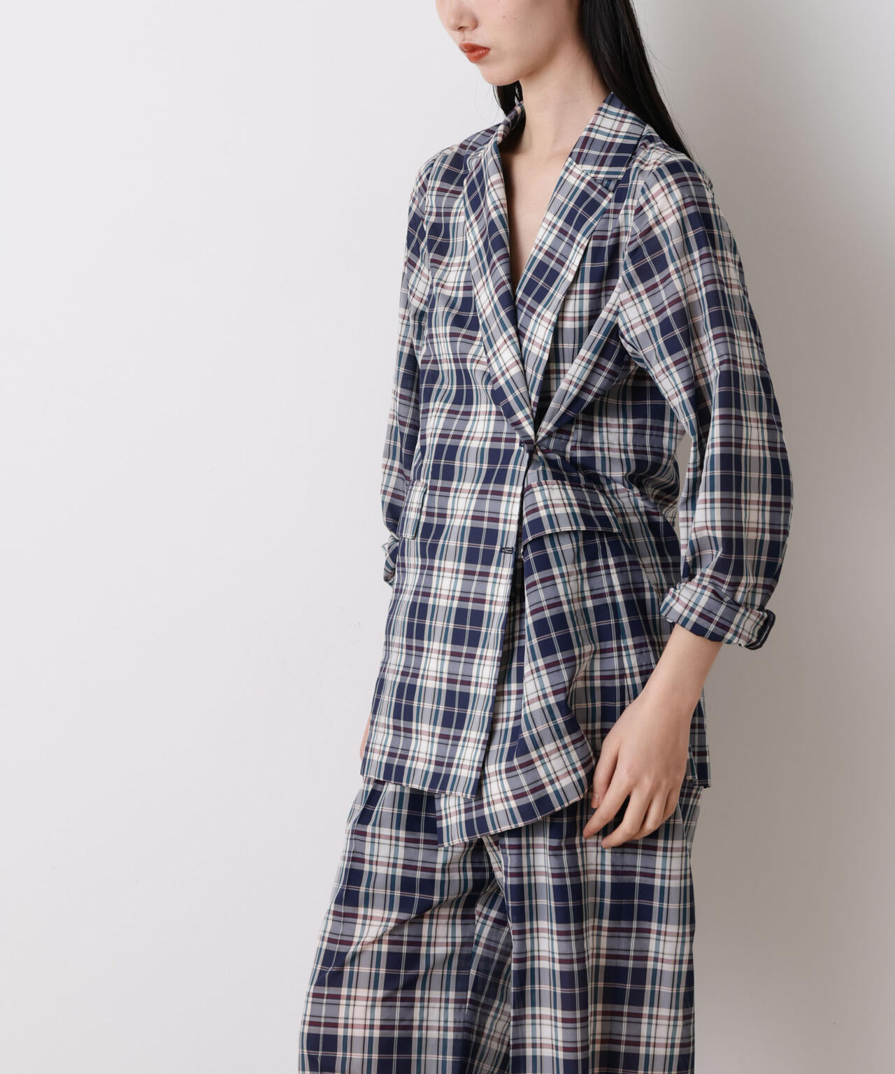 ナノユニバース別注 リングジャケット シングルセットアップ44 チェック 春夏 STEVELOUR」オーガンチェックジャケット(セットアップ可) | NANO