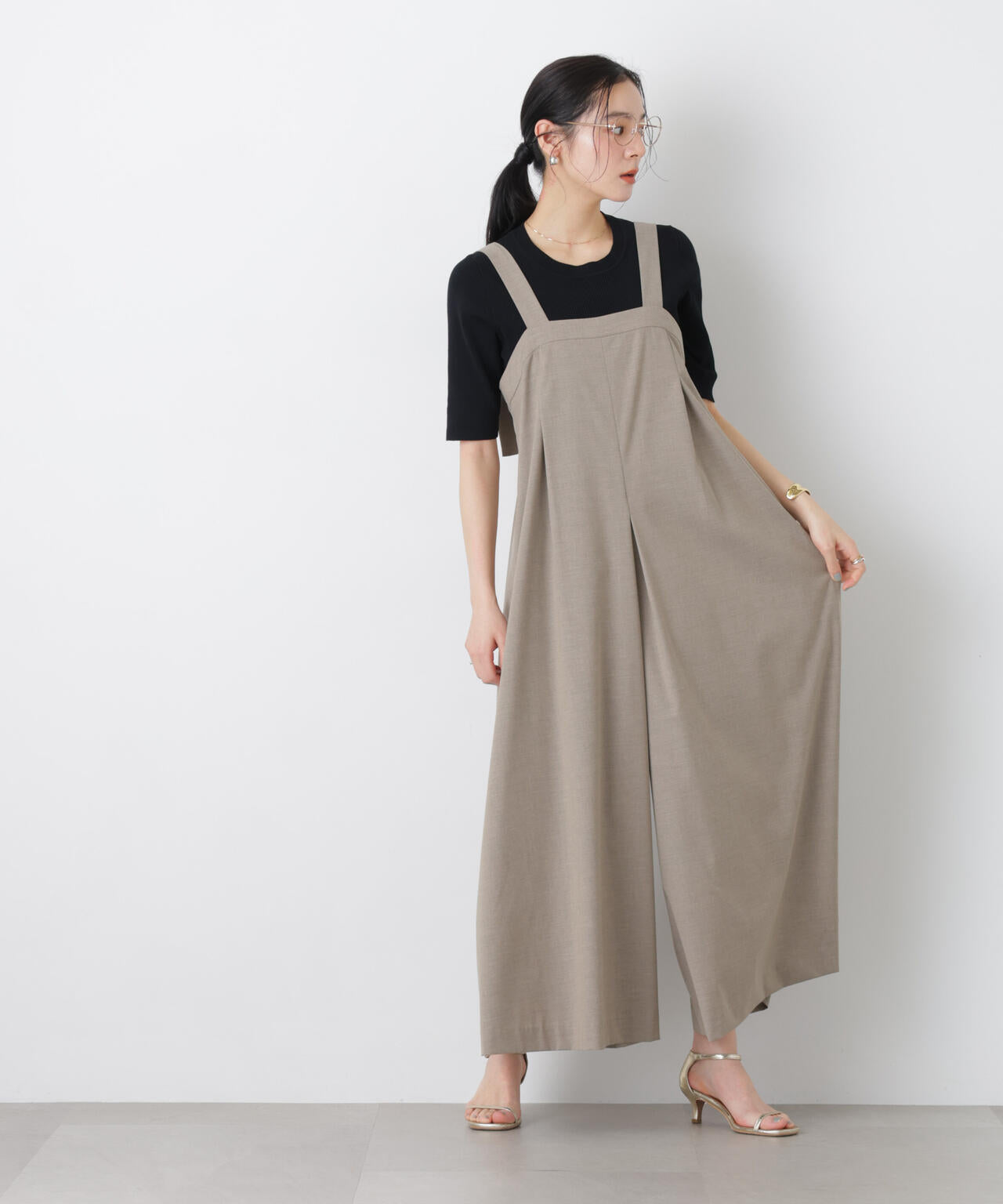 ワイドフレアサロペット