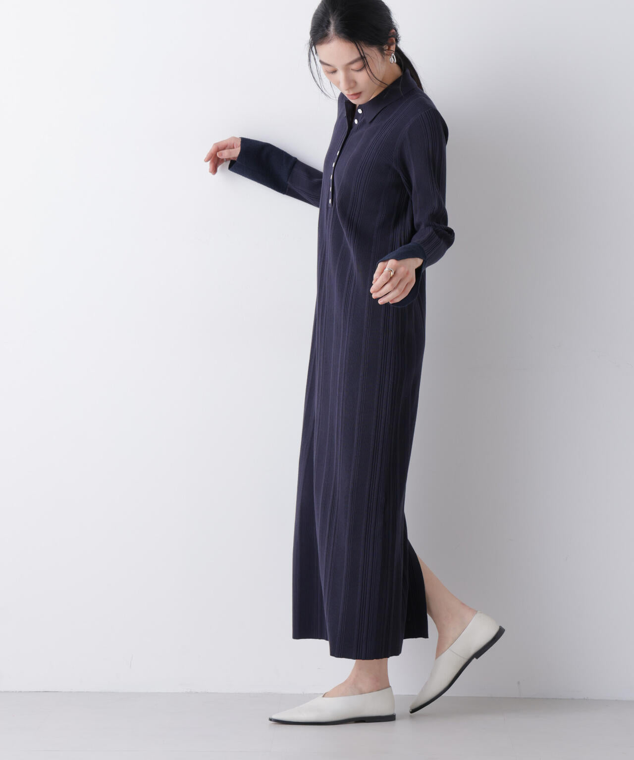 衿付きランダムリブニットワンピース