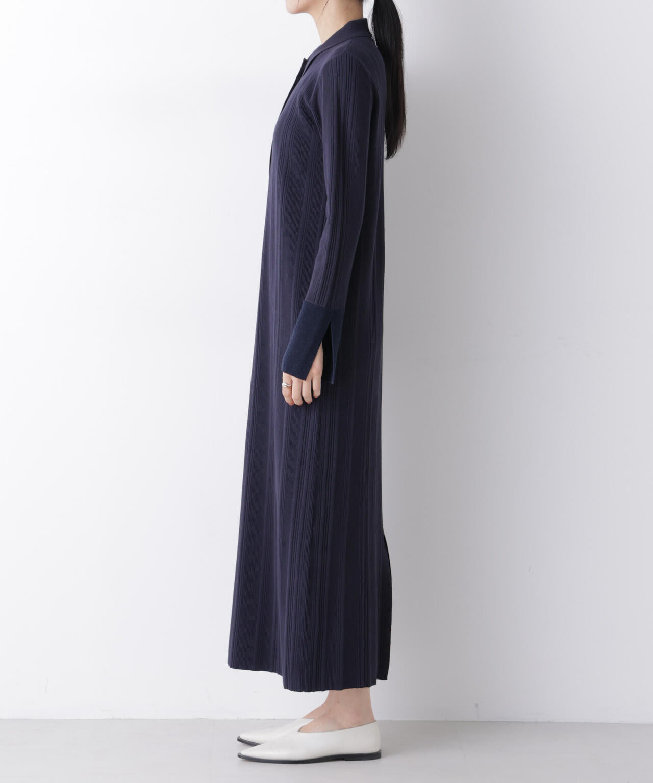 衿付きランダムリブニットワンピース