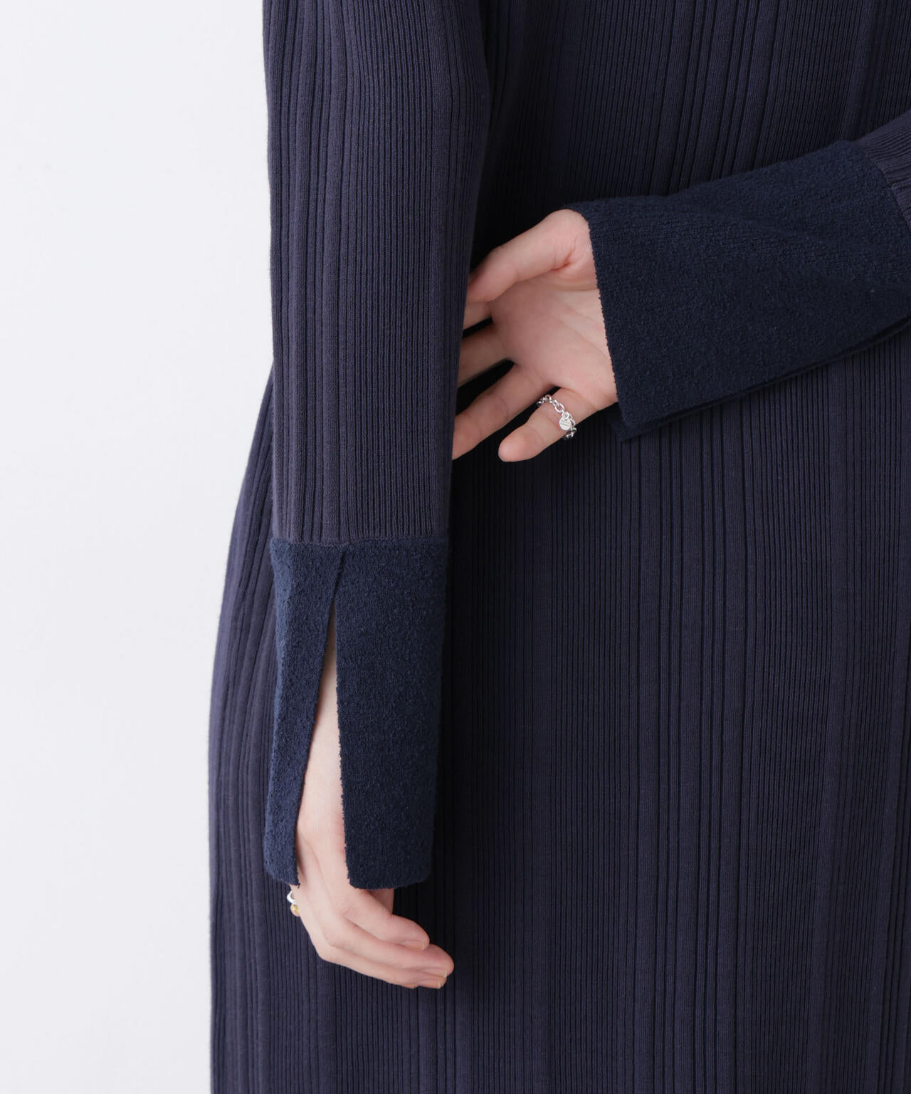 衿付きランダムリブニットワンピース