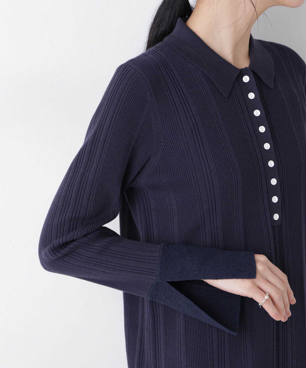 衿付きランダムリブニットワンピース