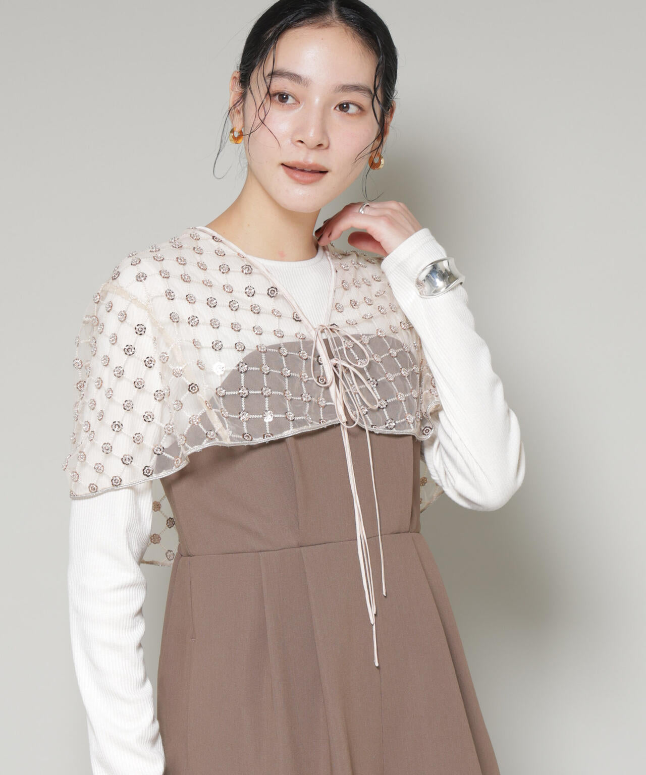 スパンコールビーズ刺繍ボレロストール