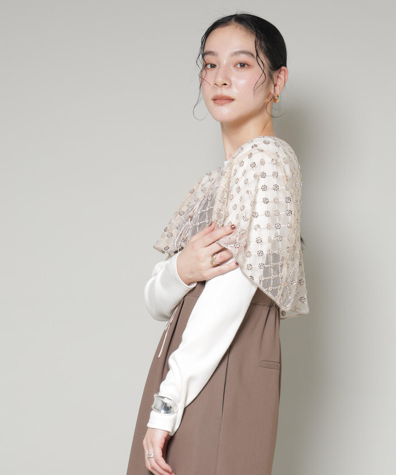 スパンコールビーズ刺繍ボレロストール