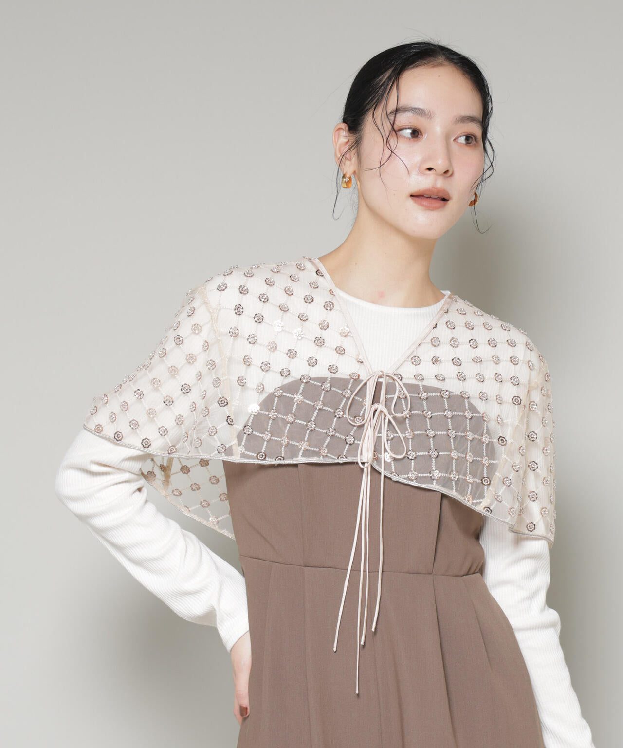 スパンコールビーズ刺繍ボレロストール