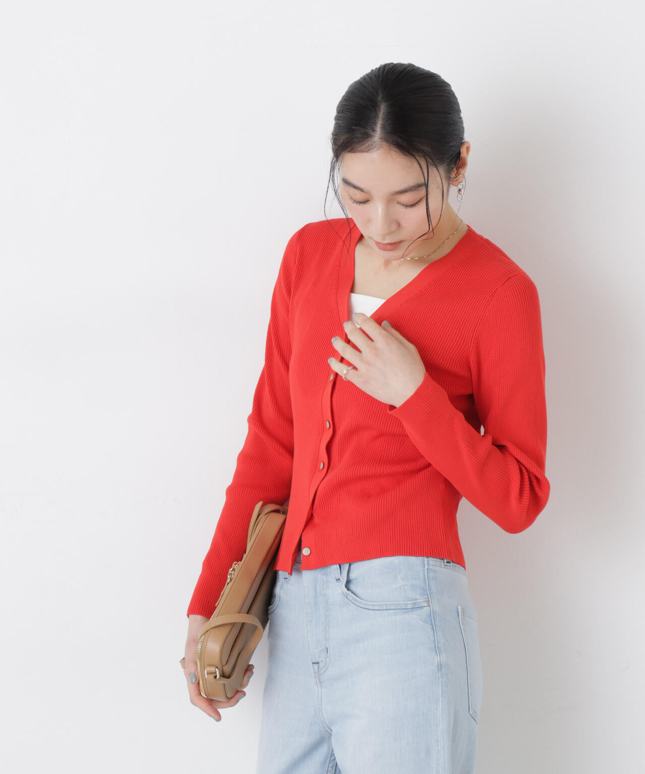 ウォッシャブルハイツイストVネックリブカーディガン