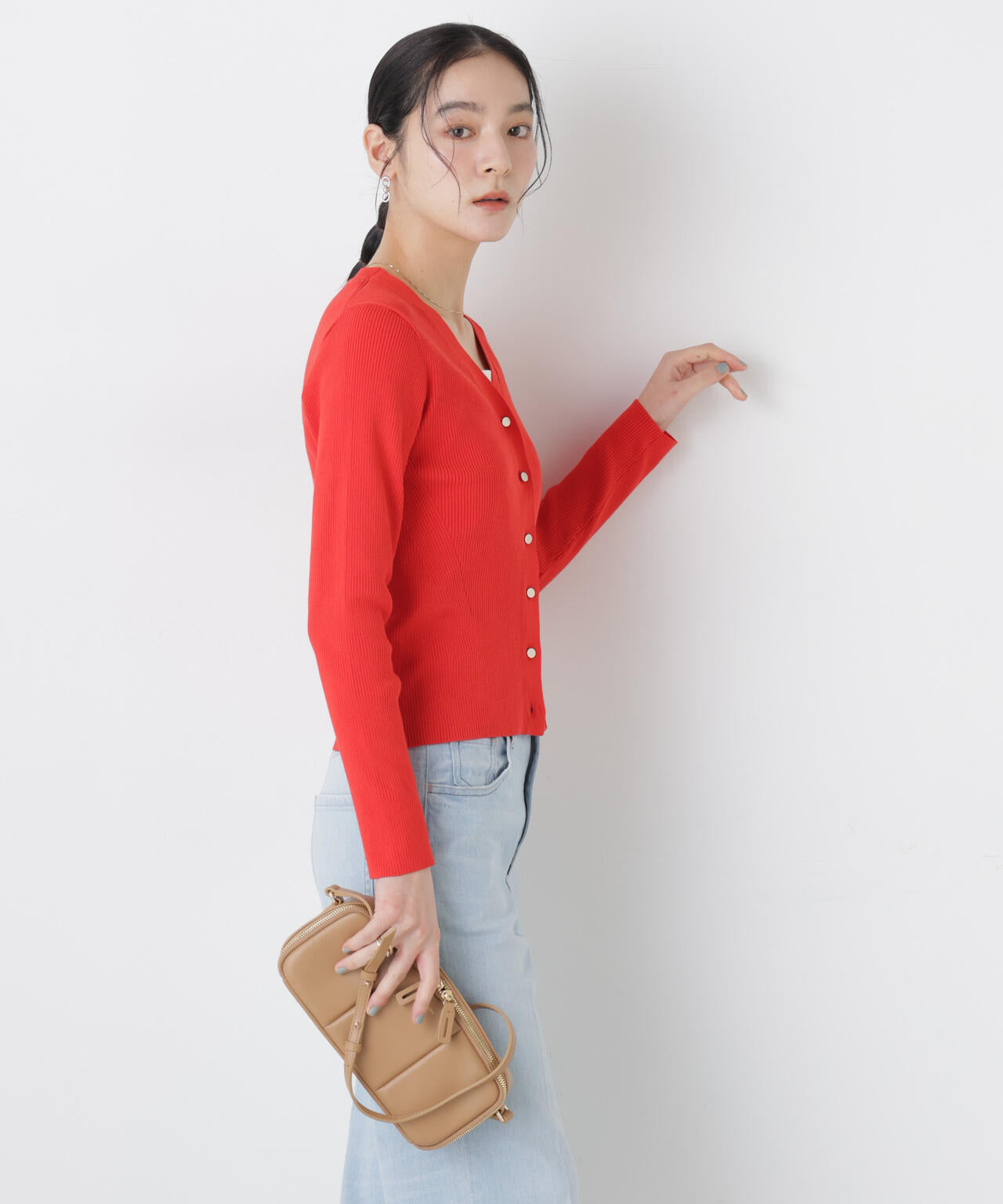 ウォッシャブルハイツイストVネックリブカーディガン