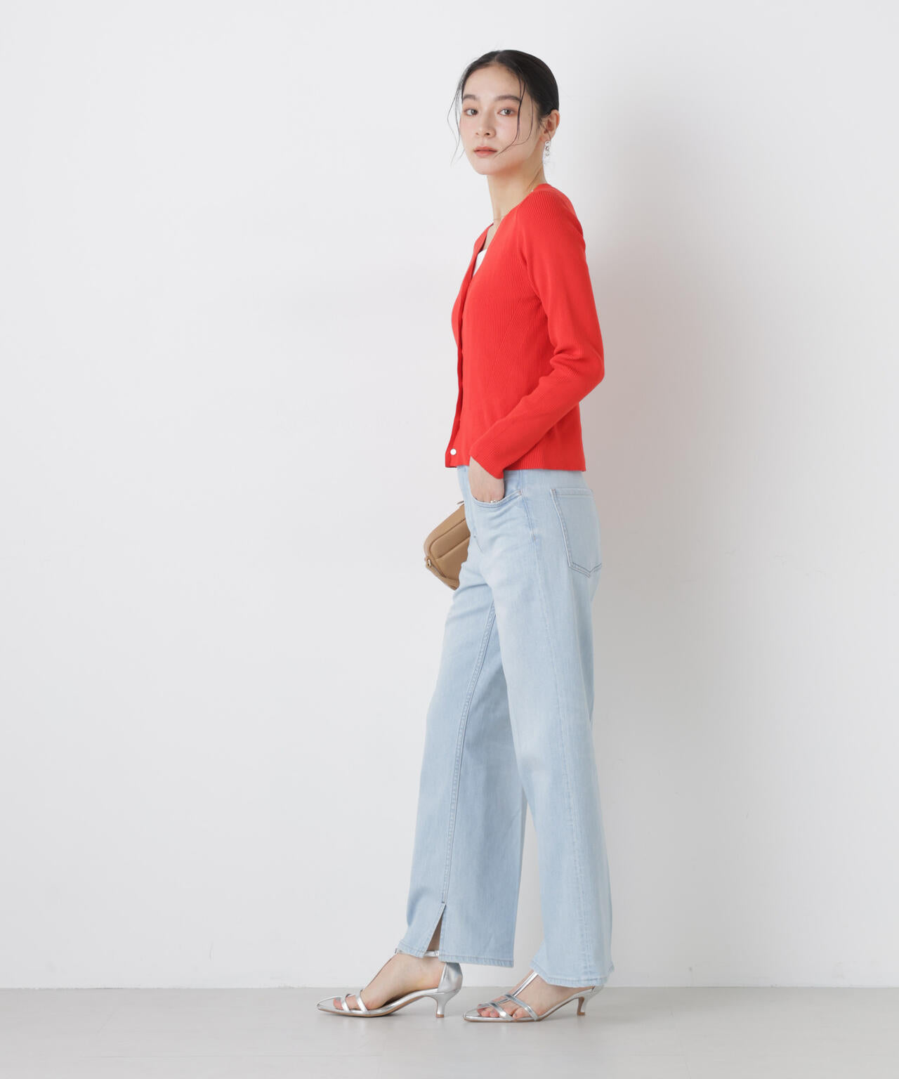 ウォッシャブルハイツイストVネックリブカーディガン