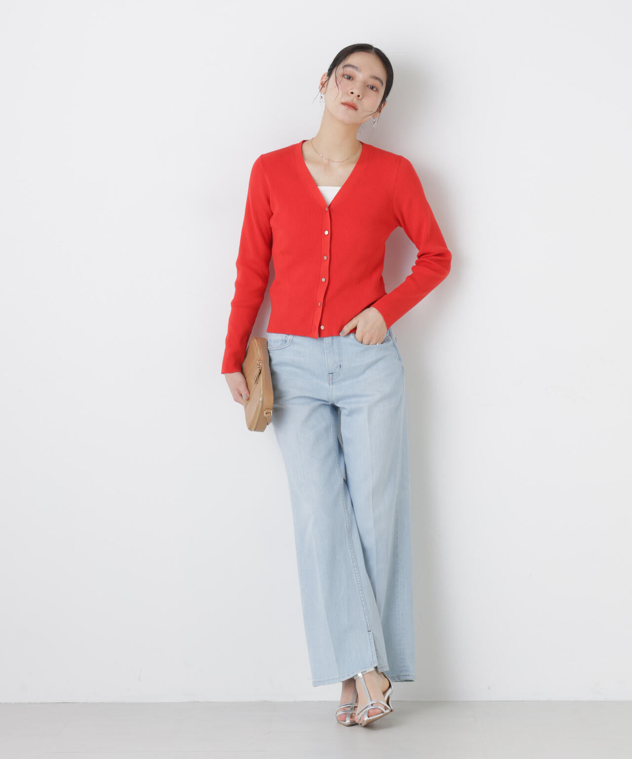 ウォッシャブルハイツイストVネックリブカーディガン