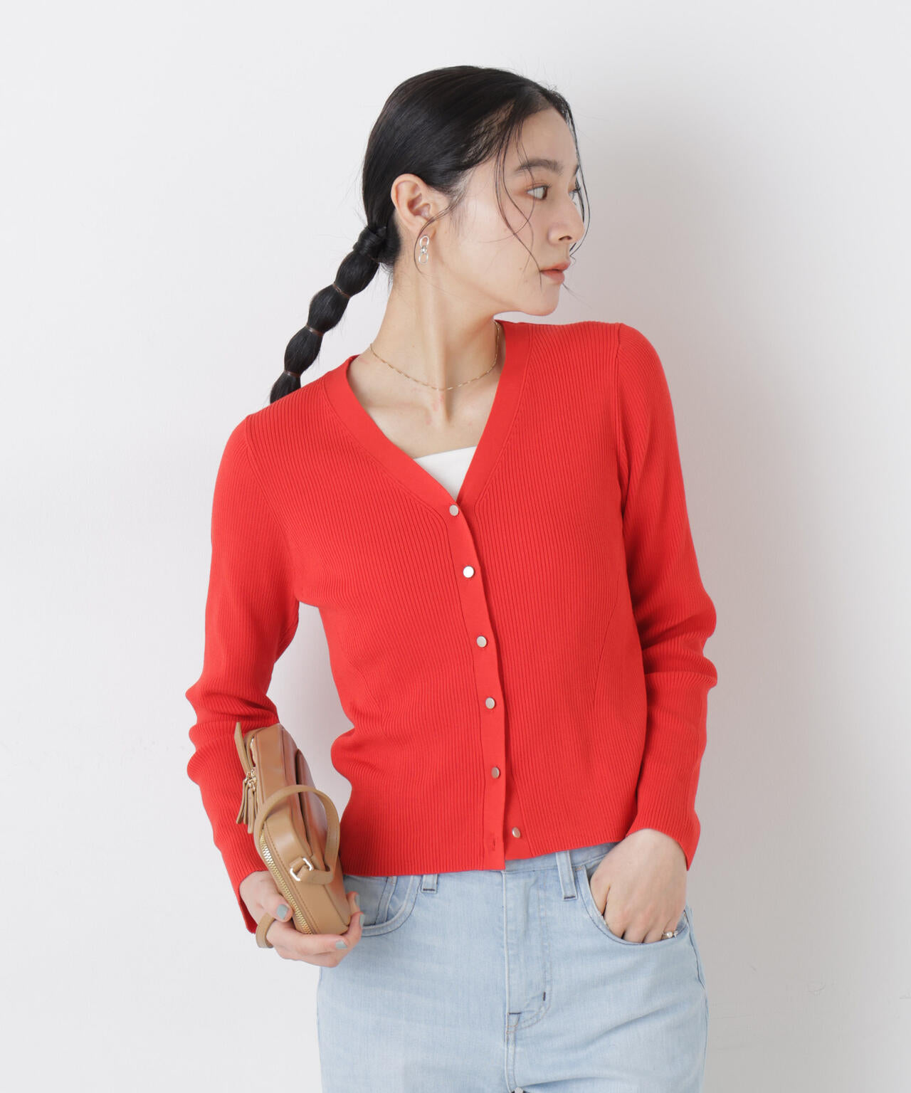 ウォッシャブルハイツイストVネックリブカーディガン