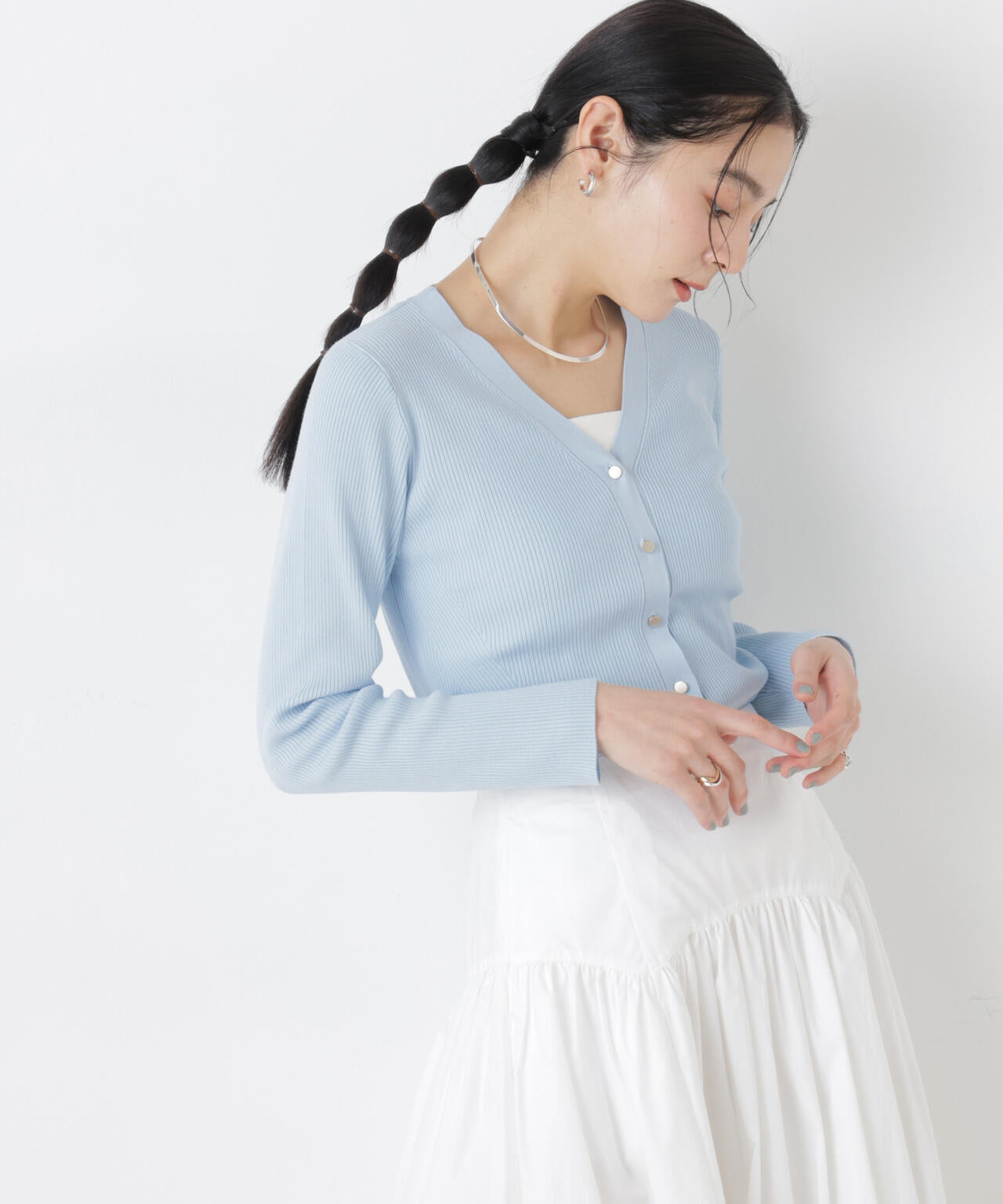 ウォッシャブルハイツイストVネックリブカーディガン