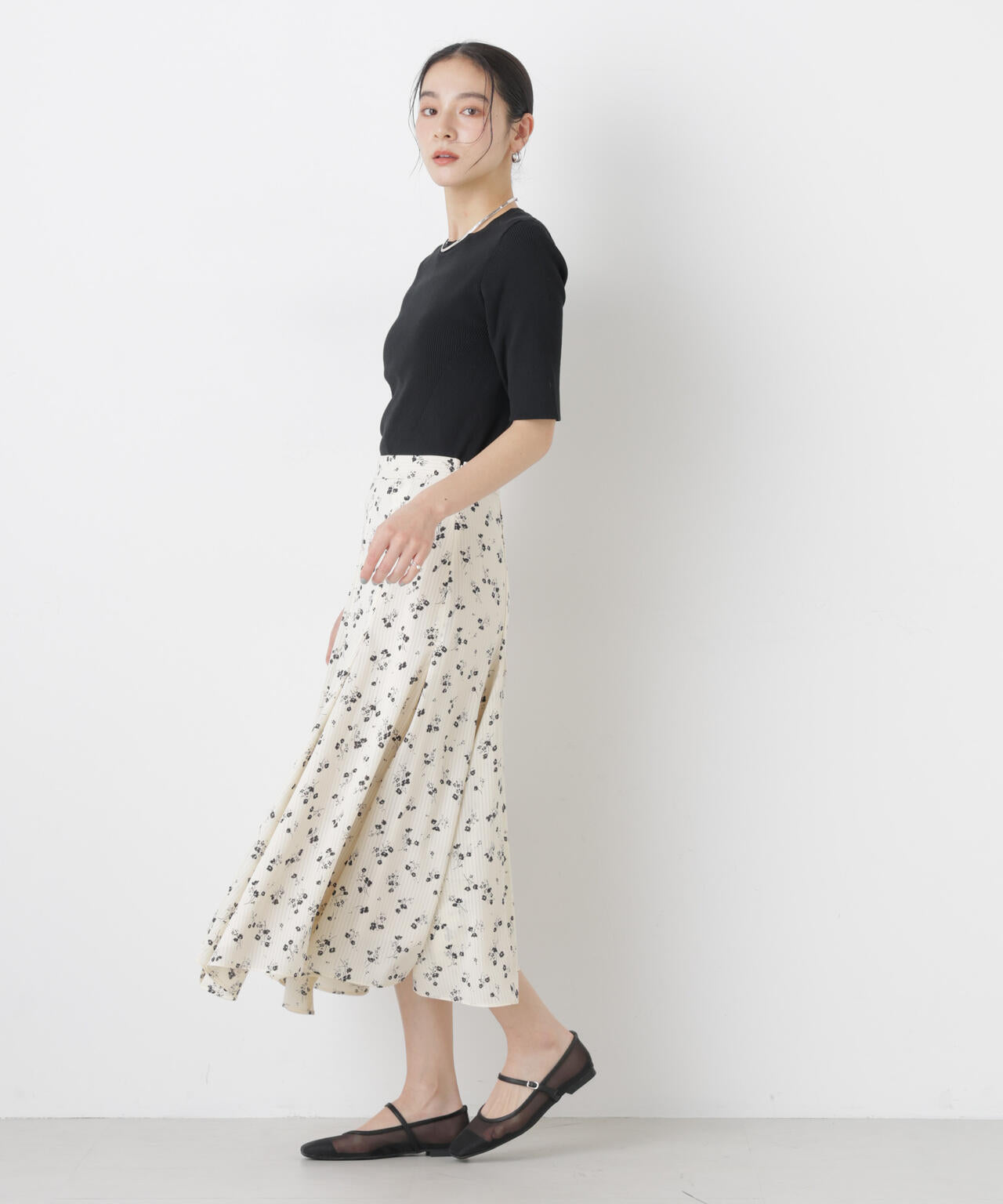 ウォッシャブルハイツイスト五分袖リブニット