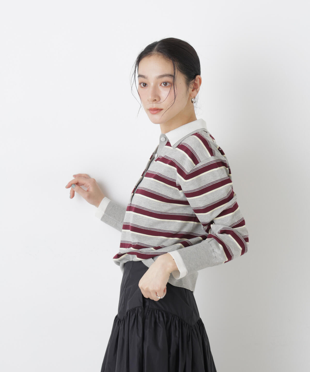 レイヤードライクボーダーポロニット