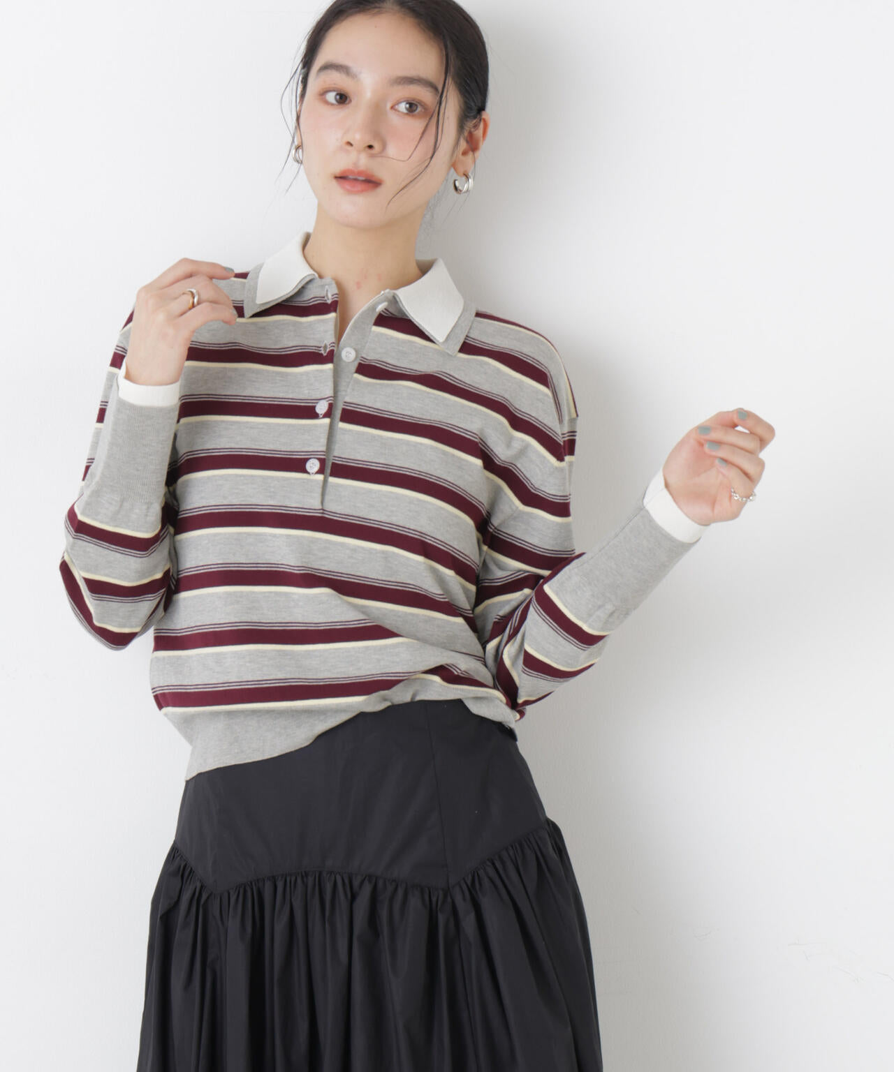 レイヤードライクボーダーポロニット