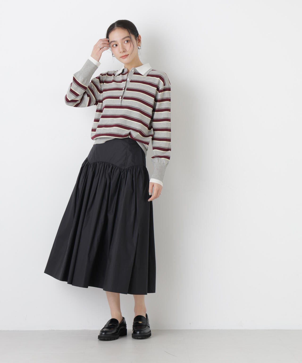 レイヤードライクボーダーポロニット