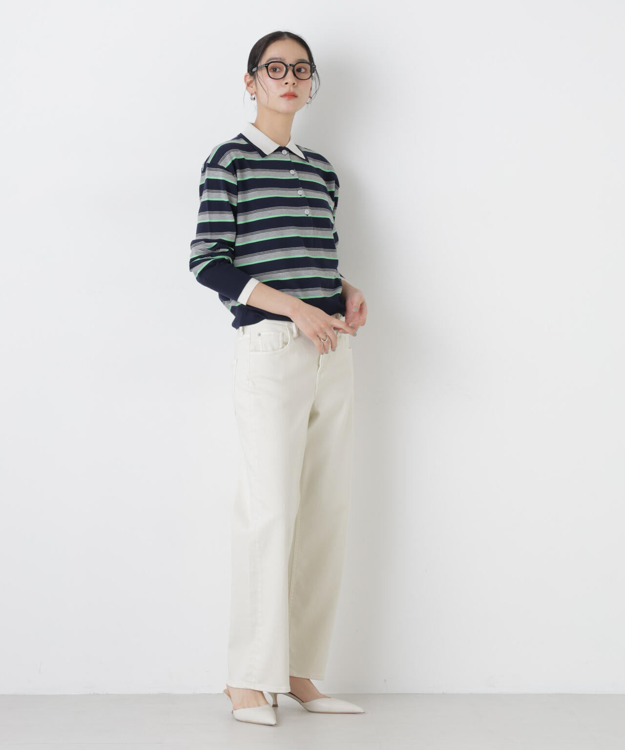 レイヤードライクボーダーポロニット