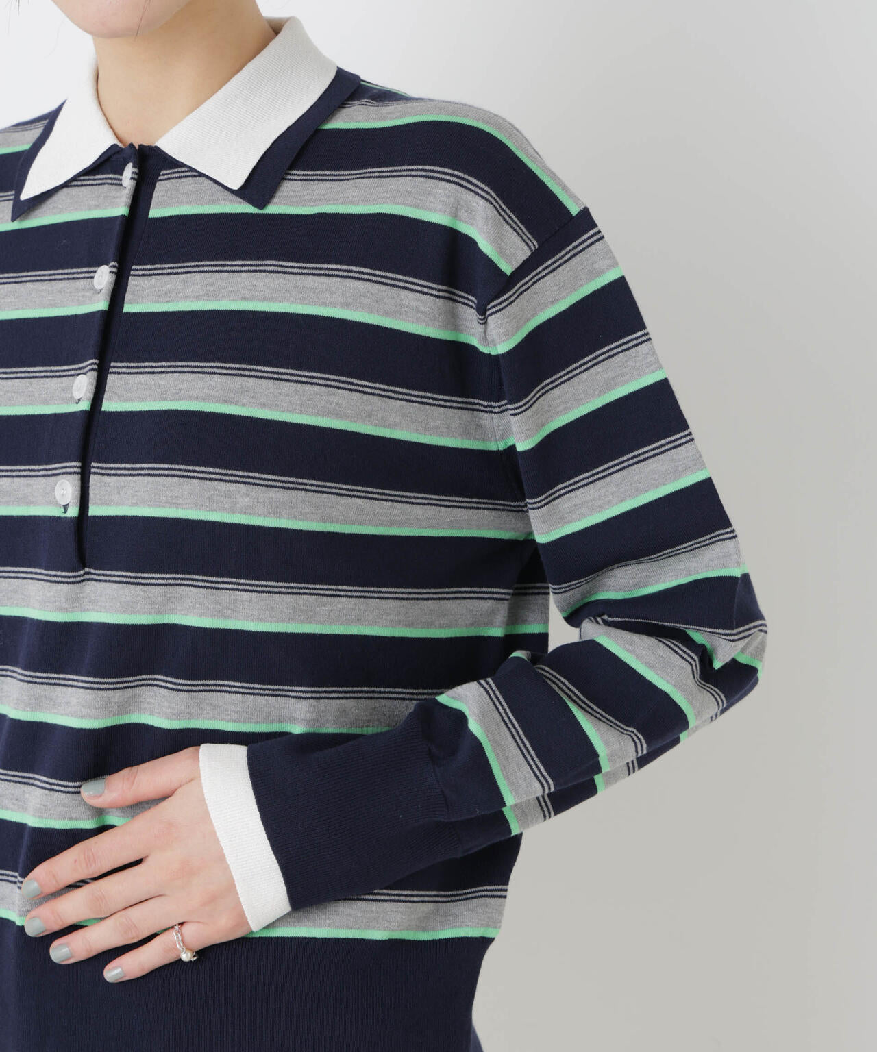 レイヤードライクボーダーポロニット