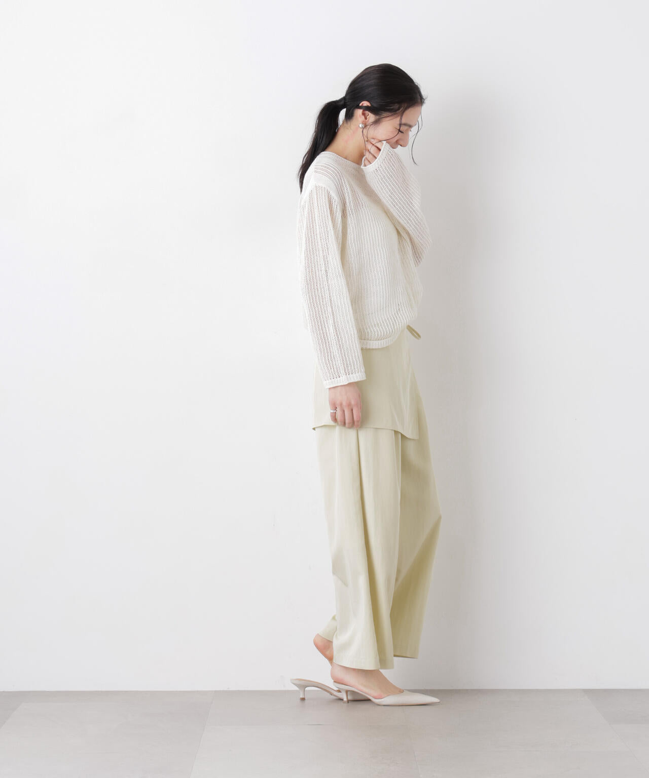 リネン混テープヤーンメッシュワイドニット