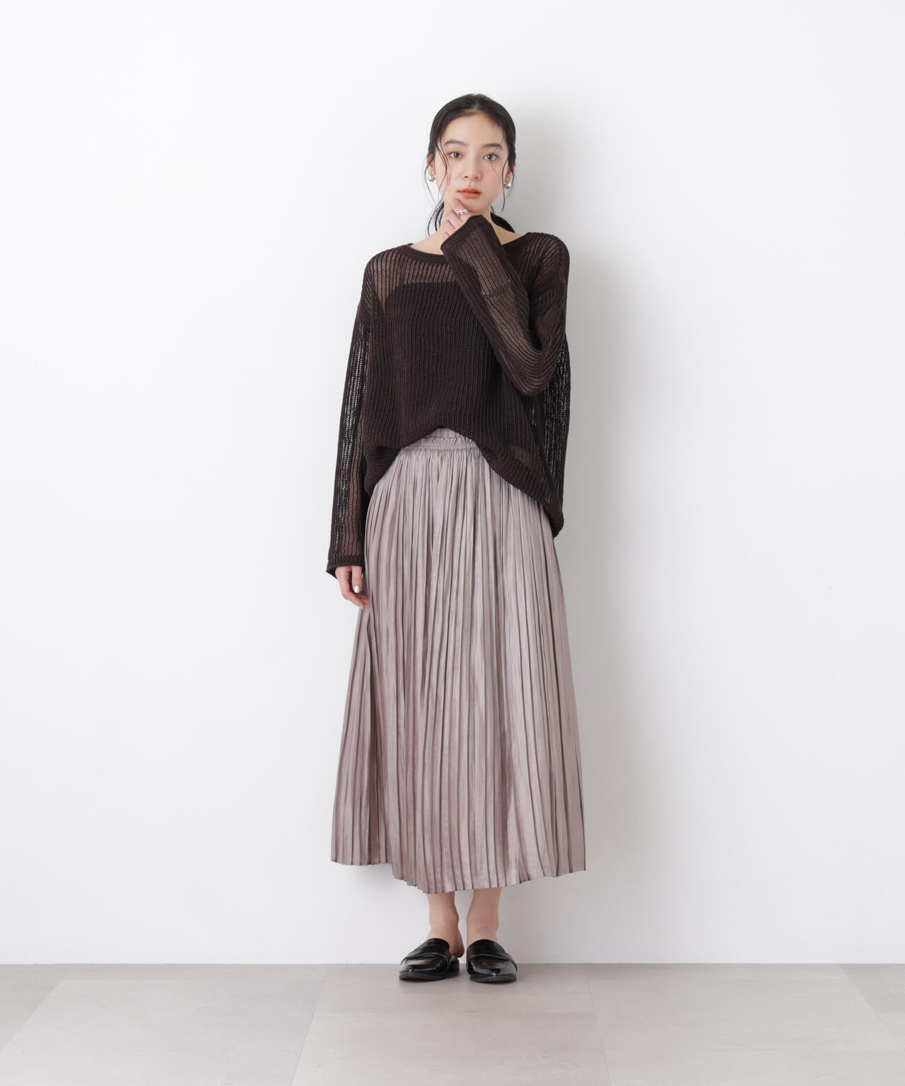 リネン混テープヤーンメッシュワイドニット