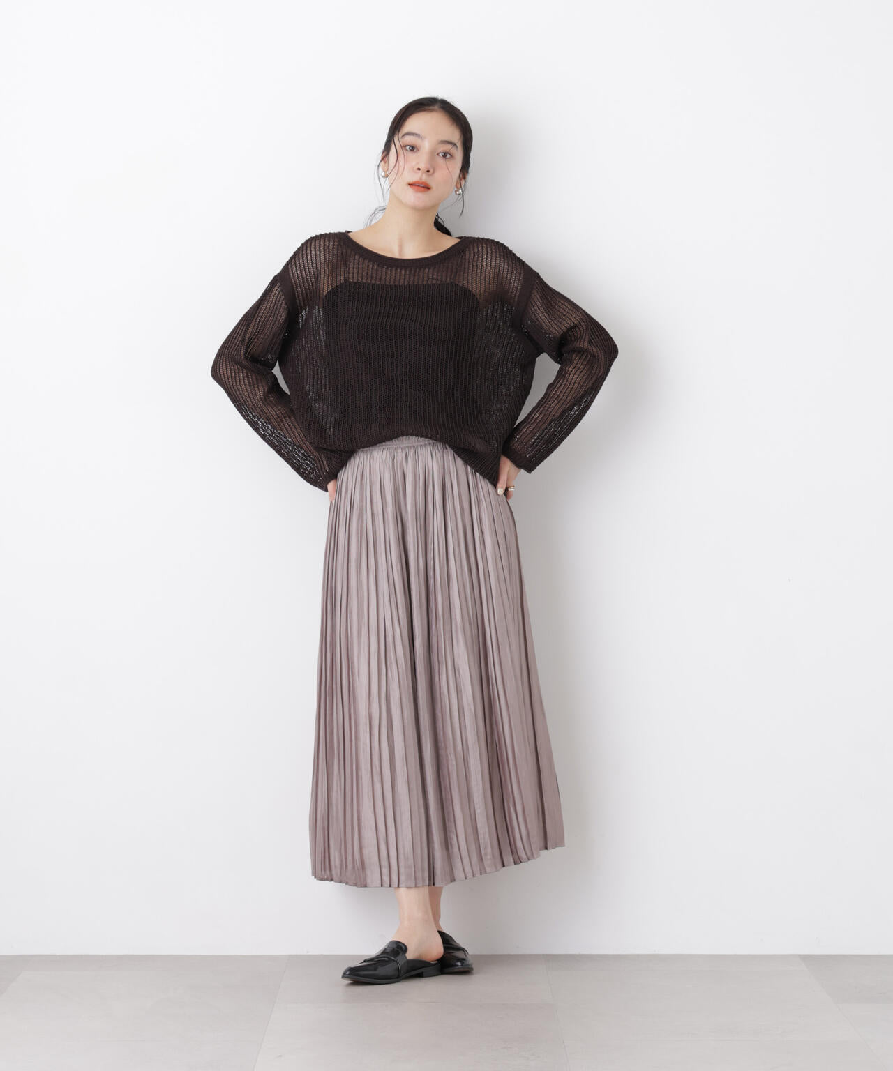 リネン混テープヤーンメッシュワイドニット