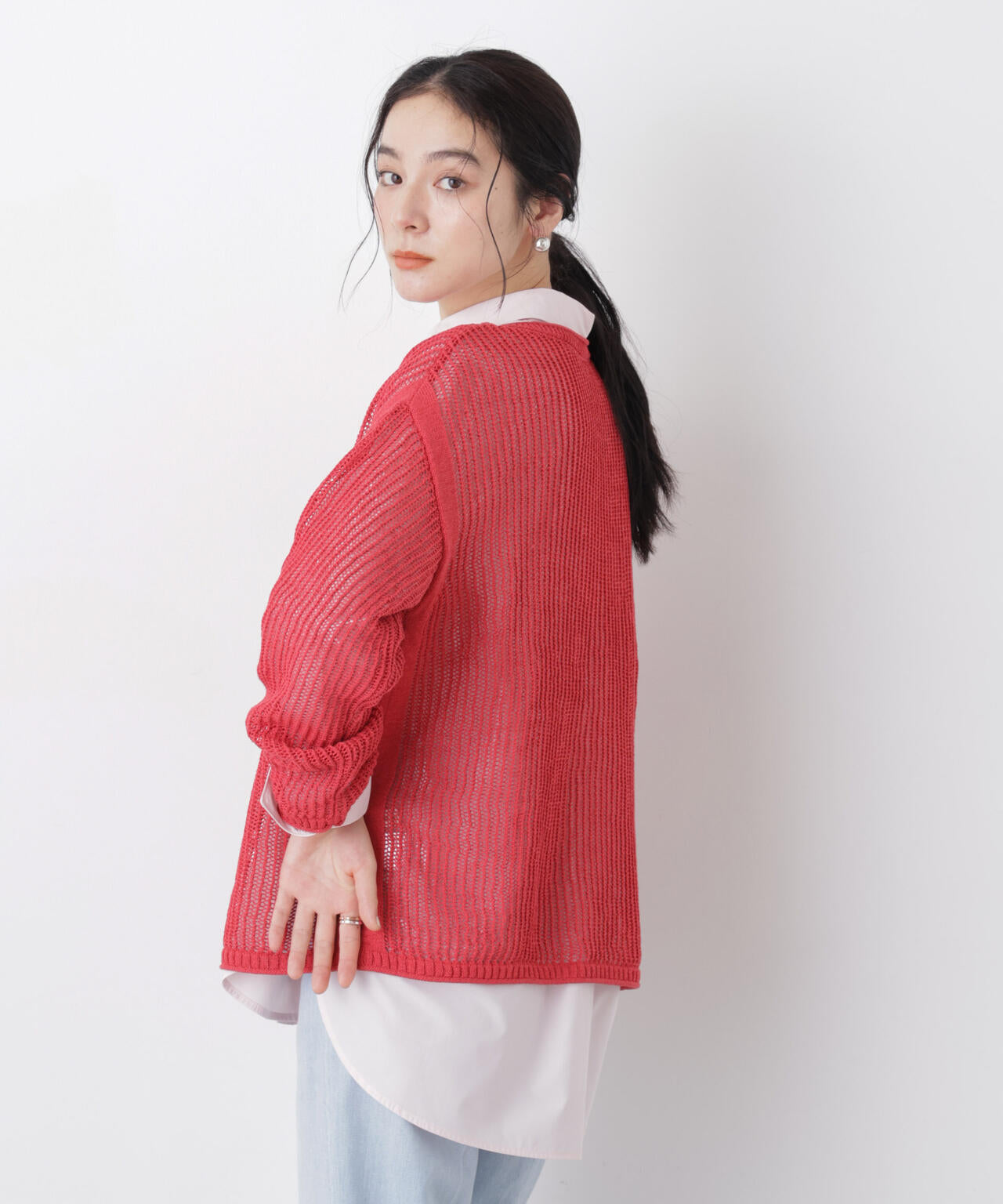 リネン混テープヤーンメッシュワイドニット