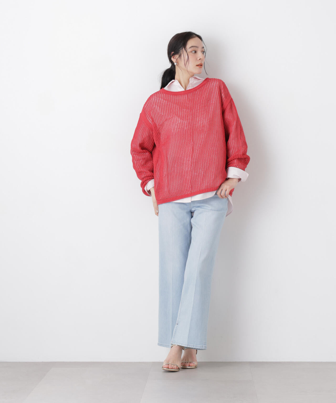 リネン混テープヤーンメッシュワイドニット