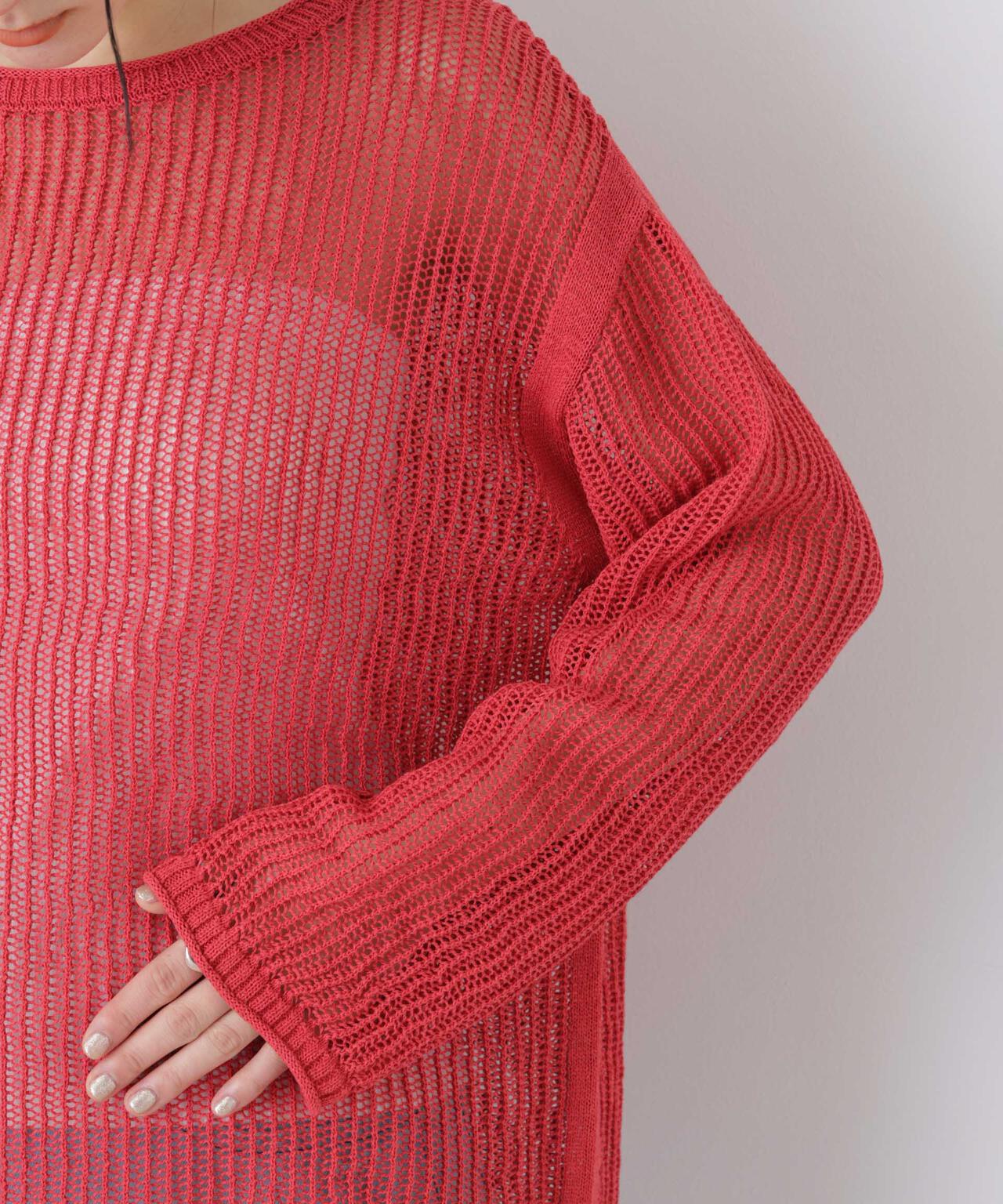 リネン混テープヤーンメッシュワイドニット