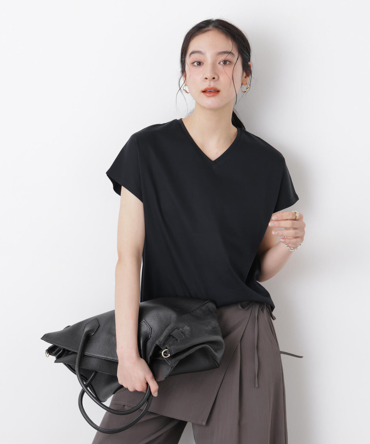 DressT/シルケットスムースVネックソフトドルマンTシャツ | NANO