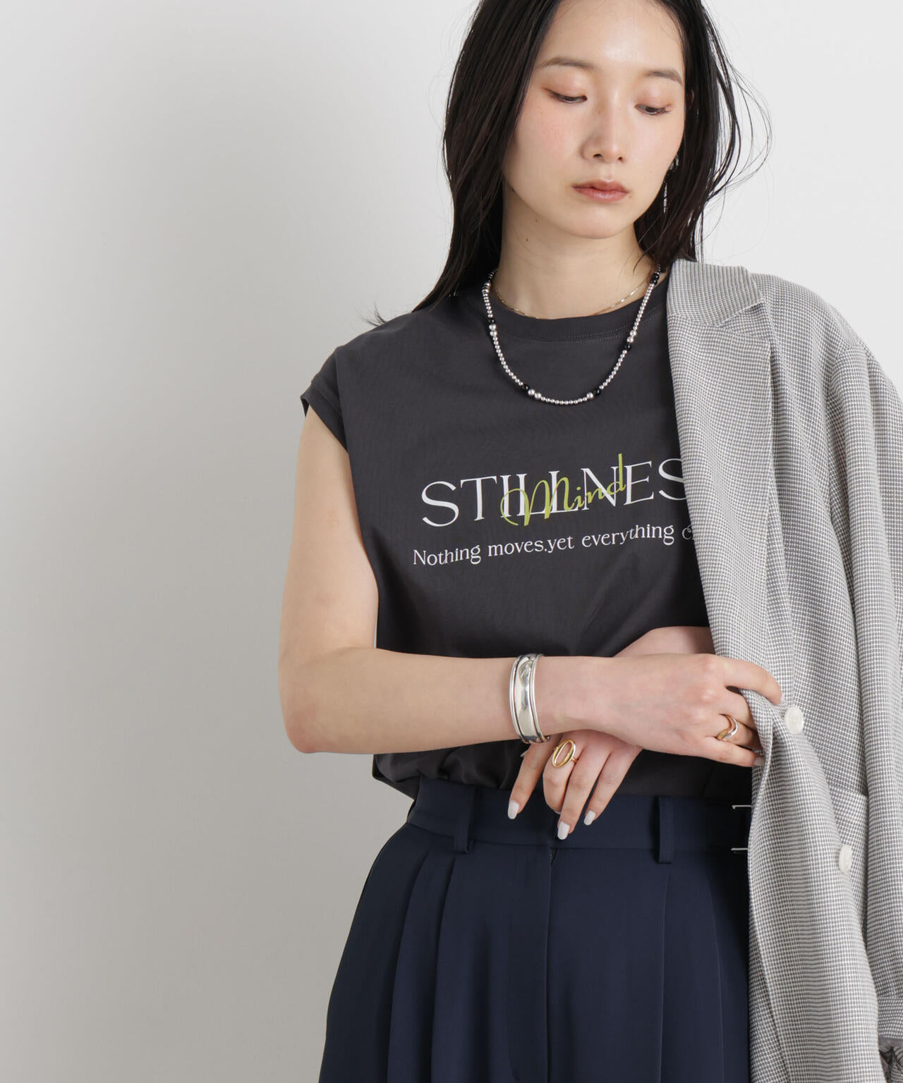 MINERALTEX(TM)ロゴプリントノースリーブTシャツ | NANO universe