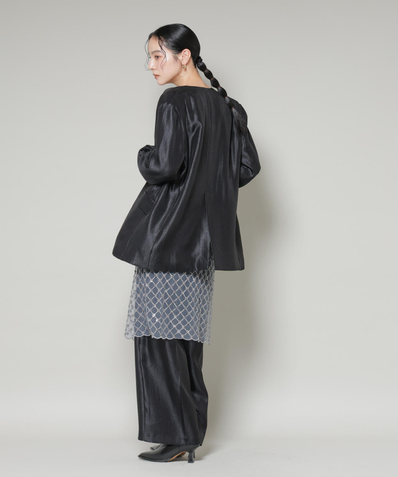 スパンコールビーズ刺繍ラップスカート