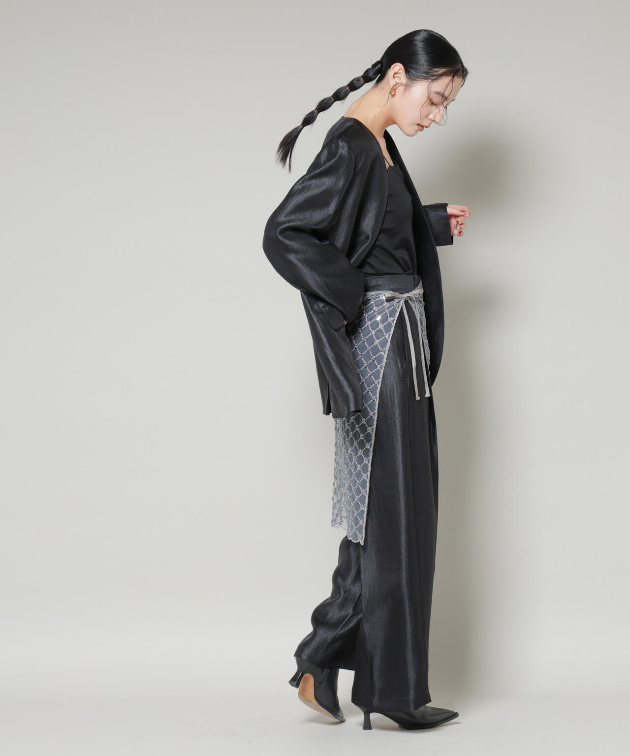 スパンコールビーズ刺繍ラップスカート