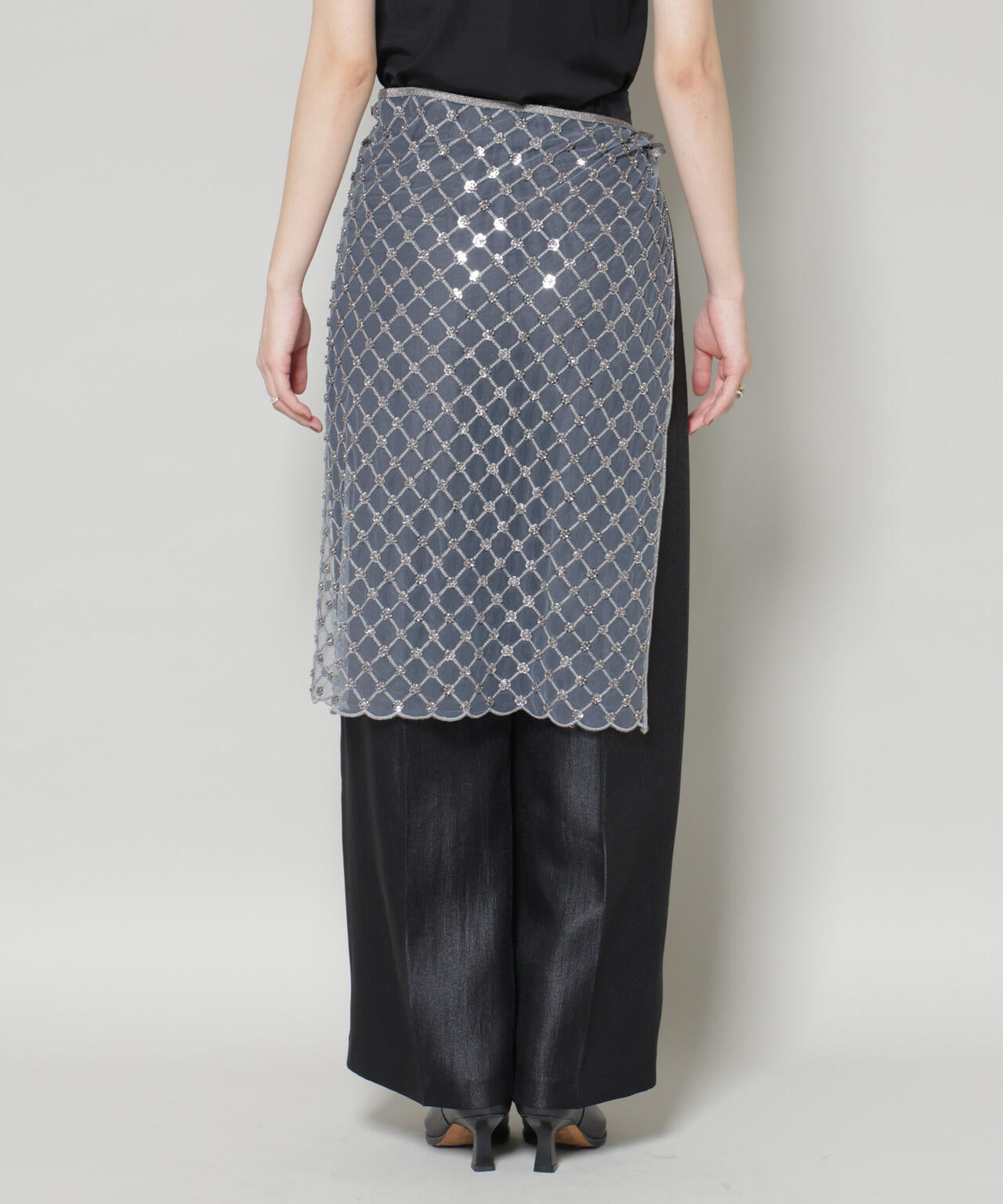 スパンコールビーズ刺繍ラップスカート