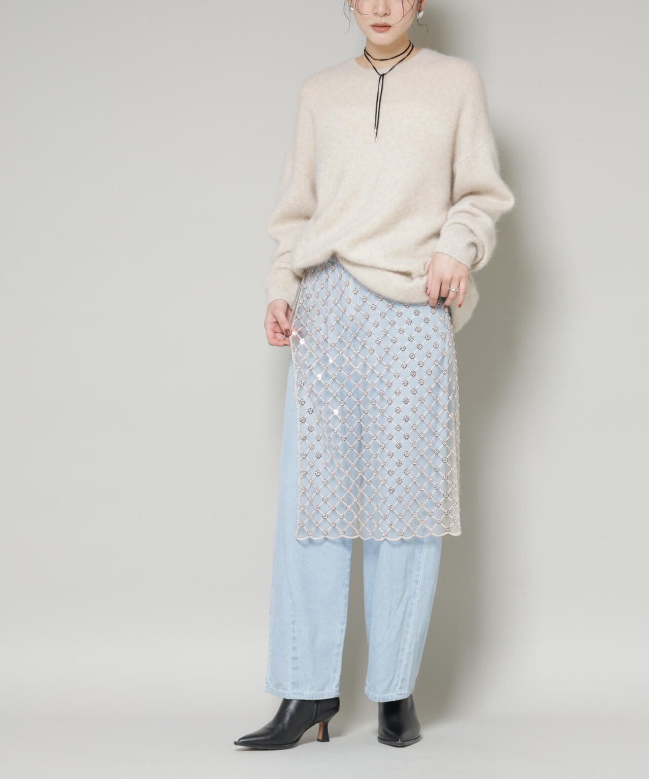 スパンコールビーズ刺繍ラップスカート