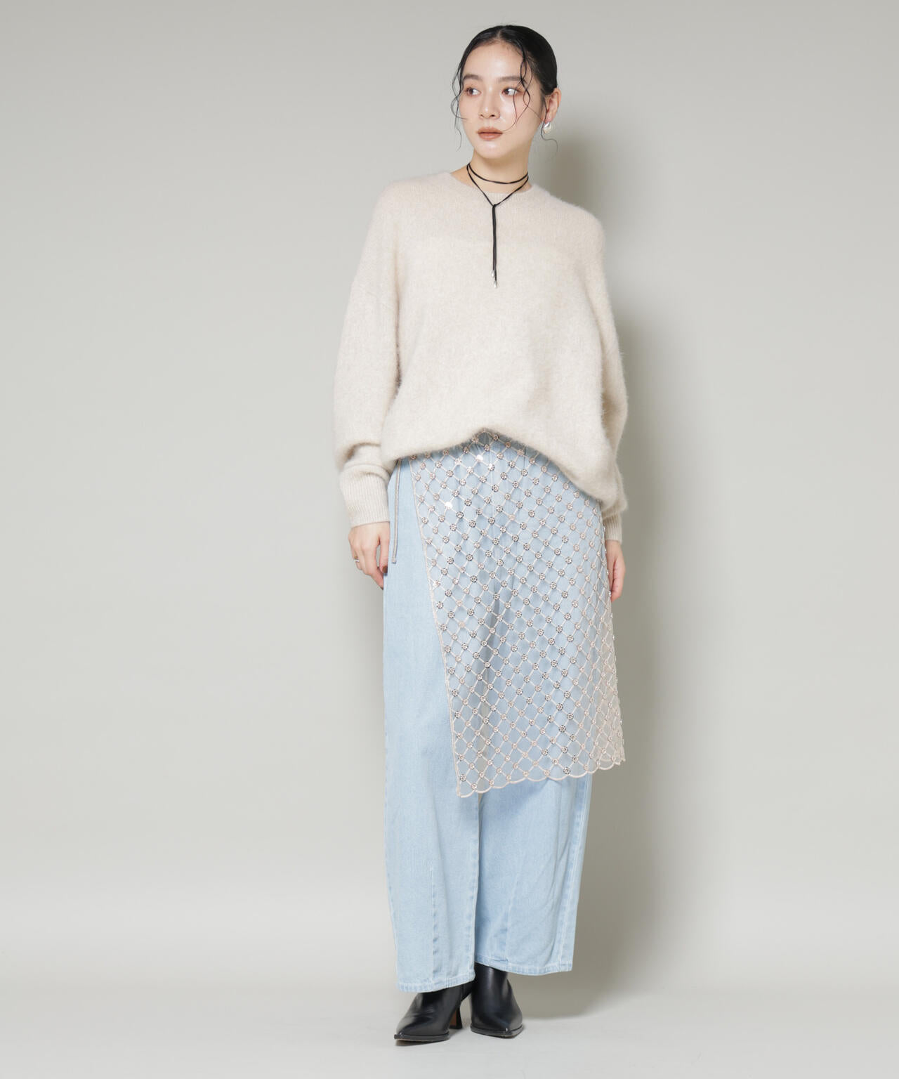 スパンコールビーズ刺繍ラップスカート