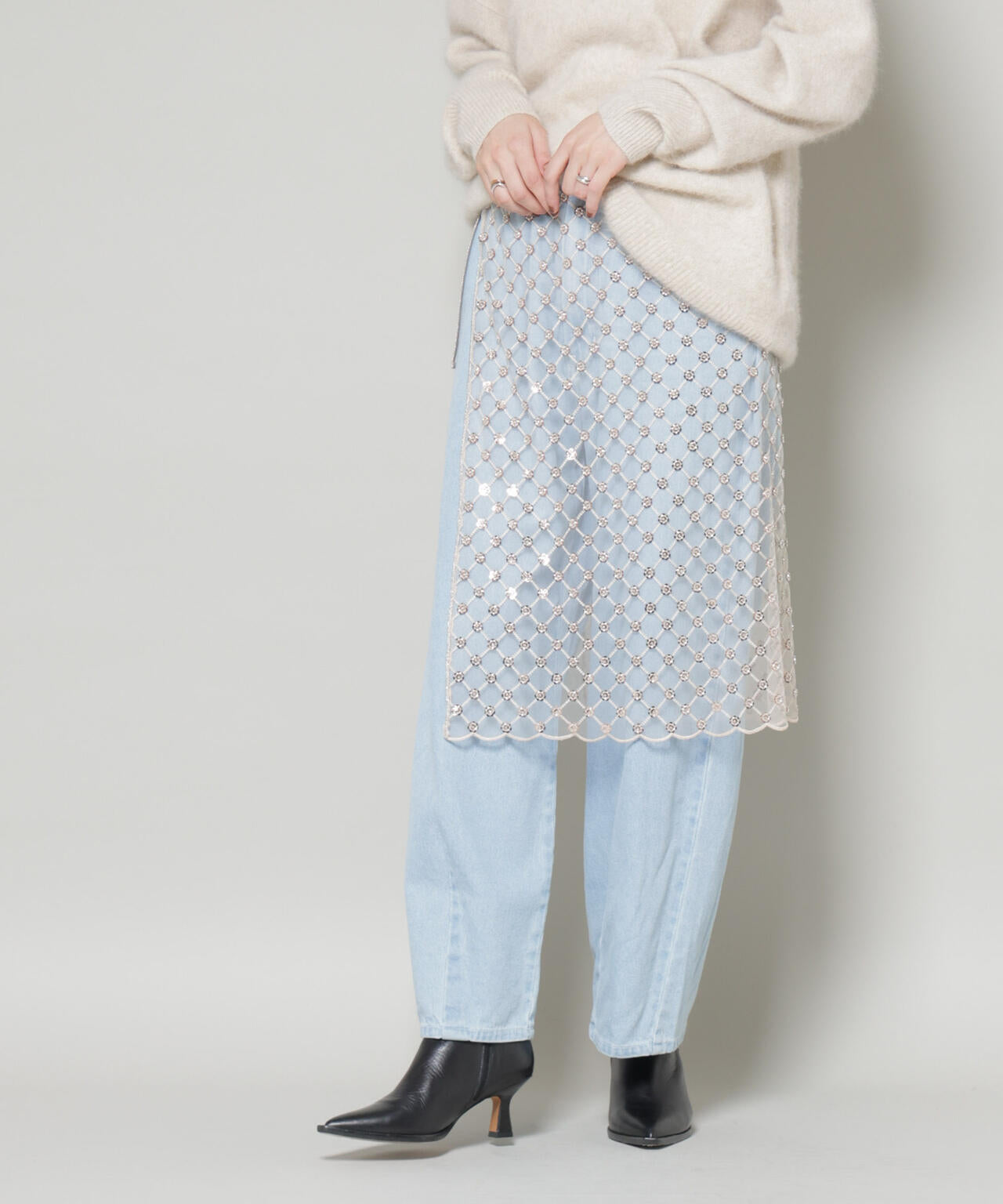 スパンコールビーズ刺繍ラップスカート