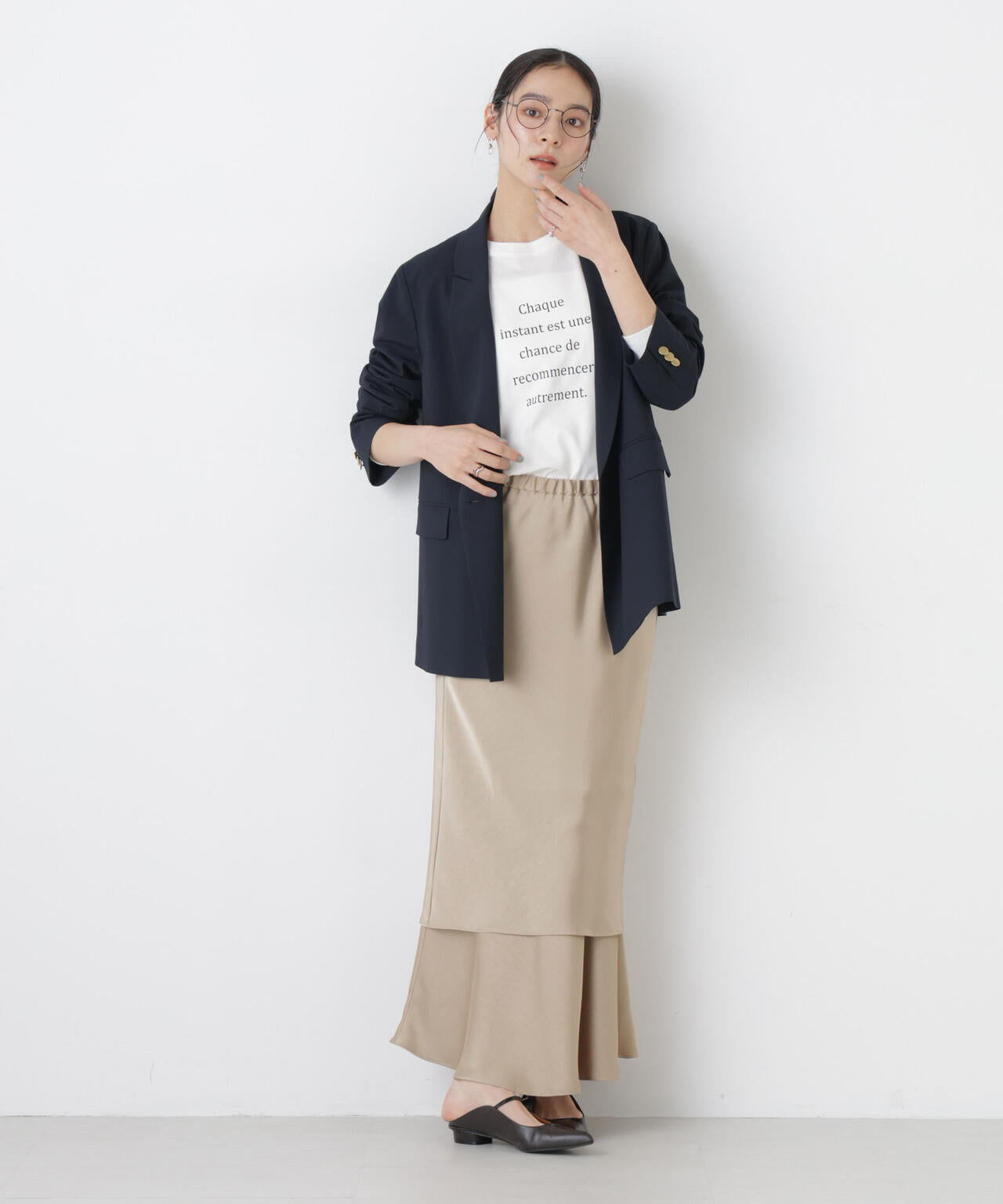 ダブルサテンレイヤードデザインスカート