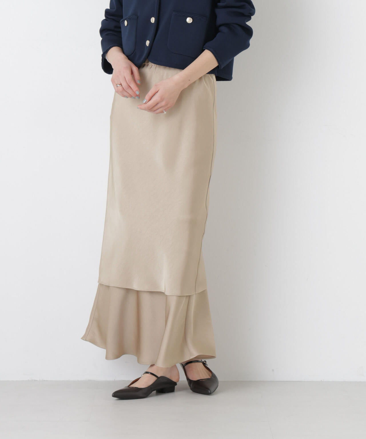 ダブルサテンレイヤードデザインスカート