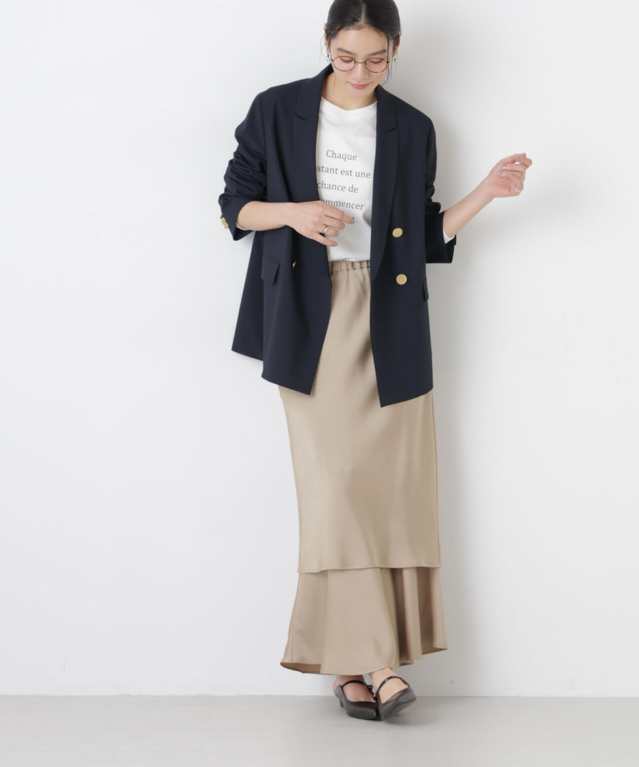 ダブルサテンレイヤードデザインスカート