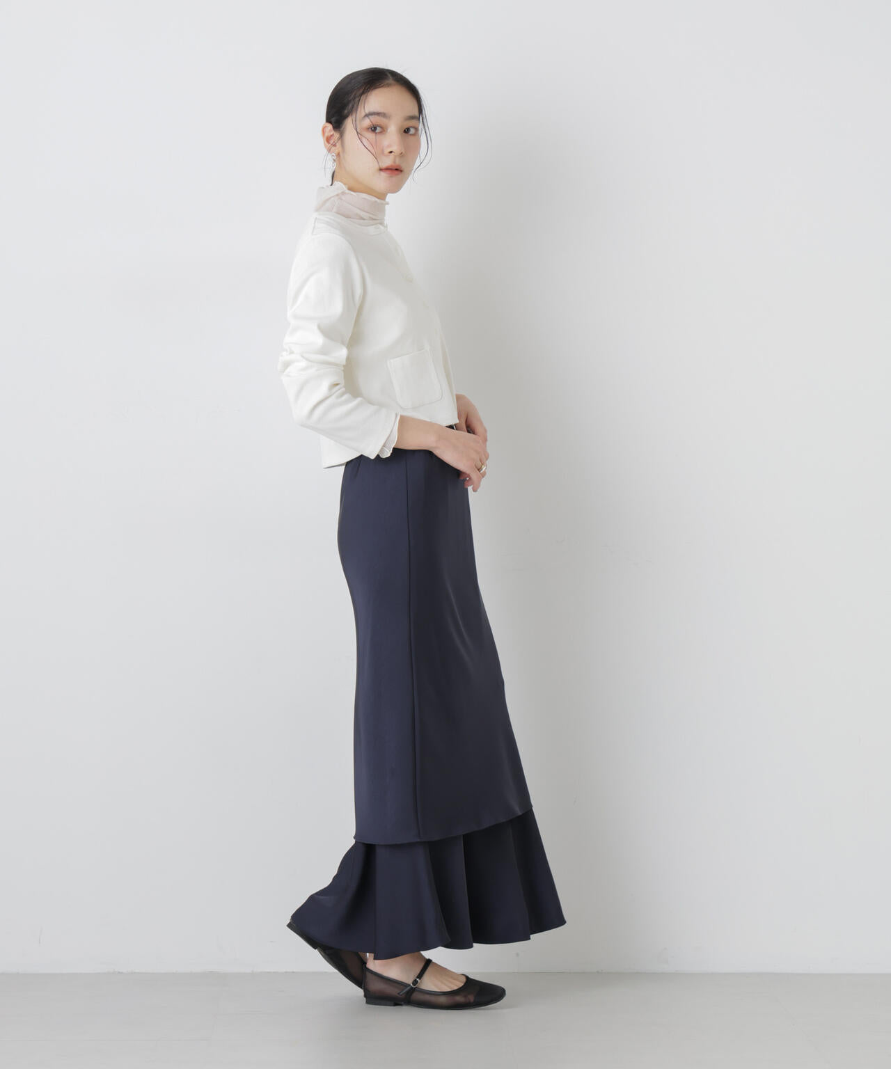 ダブルサテンレイヤードデザインスカート