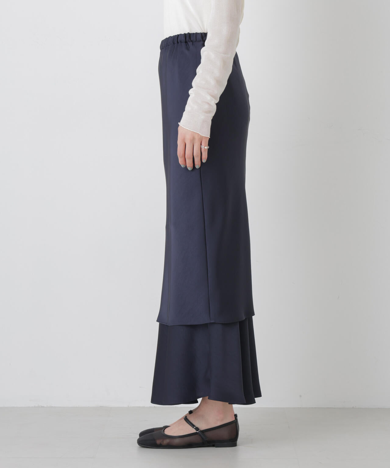 ダブルサテンレイヤードデザインスカート