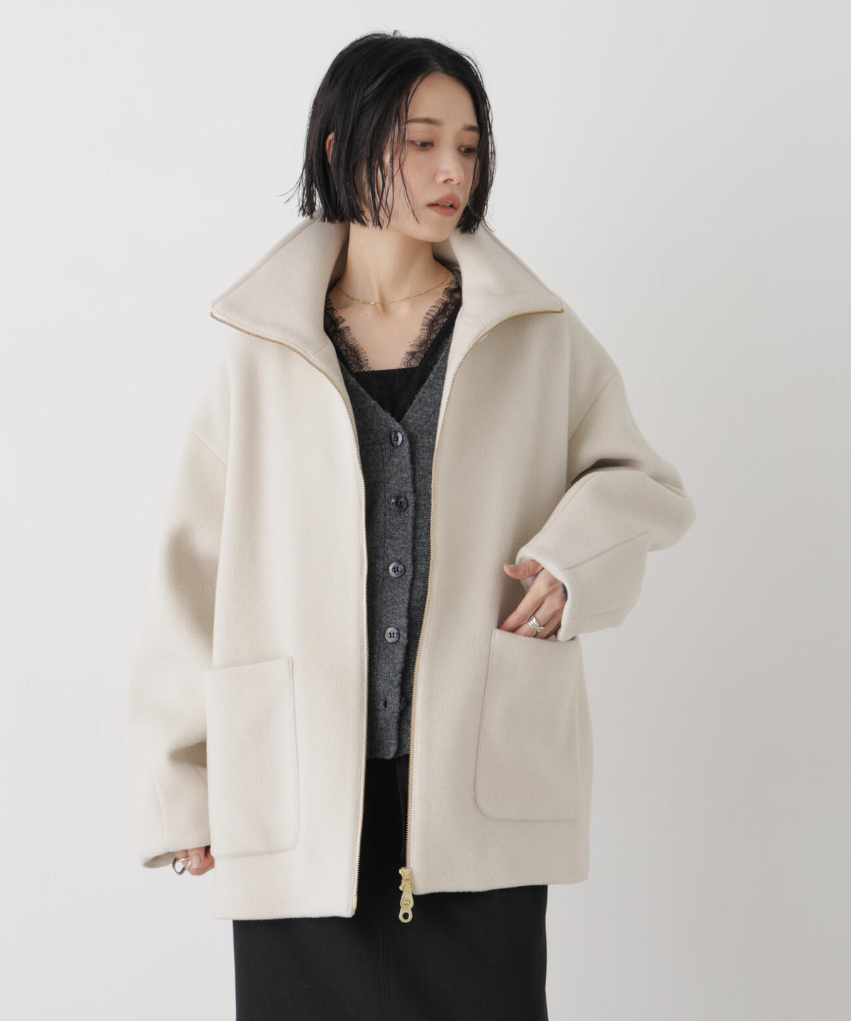 ウールパイルスタンドジップコート