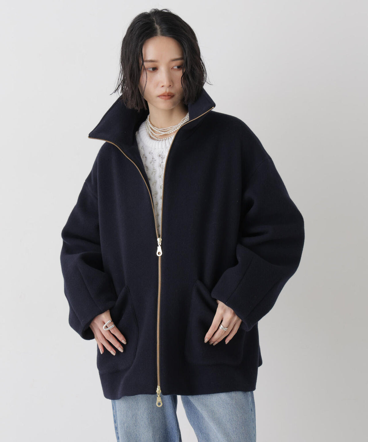 ウールパイルスタンドジップコート